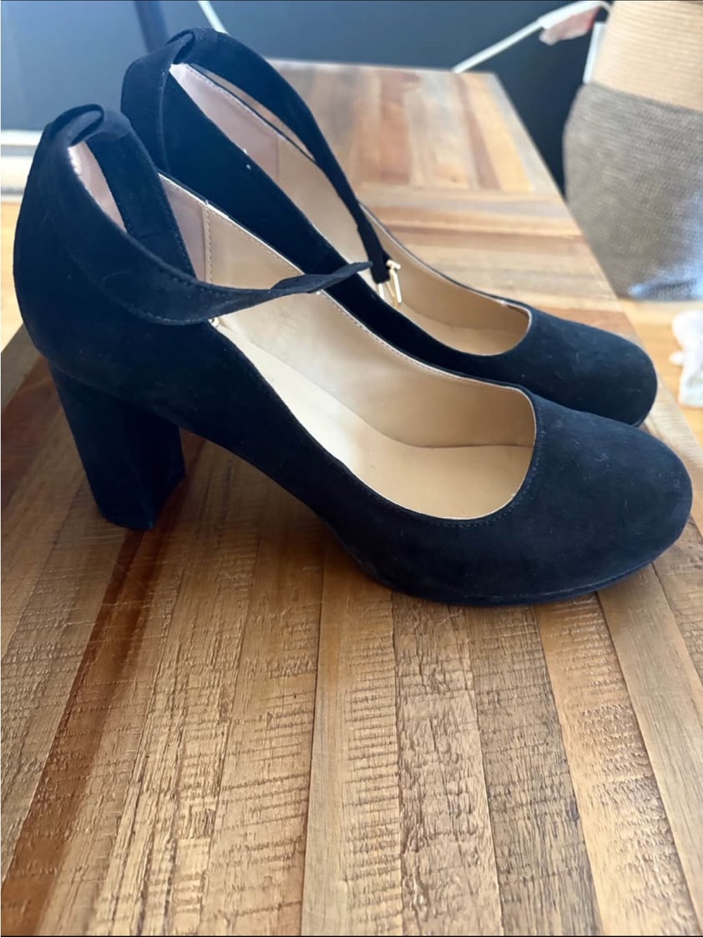 SHEIN Black Suede Block Heel Mary Jane with Ankle Strap